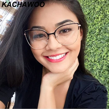 Kachawoo anti blue light glasses for women optical cat eye glasses frame metal ladies fashion decoration clear lenses spectacles