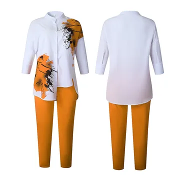 Neregulate Împărțit În Două Bucata Costum 2021 Nou Africane Plus Dimensiunea Femei Maneca 3/4 Bluza + Pantaloni De Moda De Imprimare De Înaltă Calitate Costum