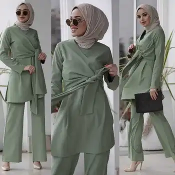 Wepbel Femeile Arabe Costum Musulman Maneca Lunga, Pantaloni Lungi, Curea Costum de Moda Plus Dimensiune Topuri + Pantaloni Largi Picior Haine Islamice